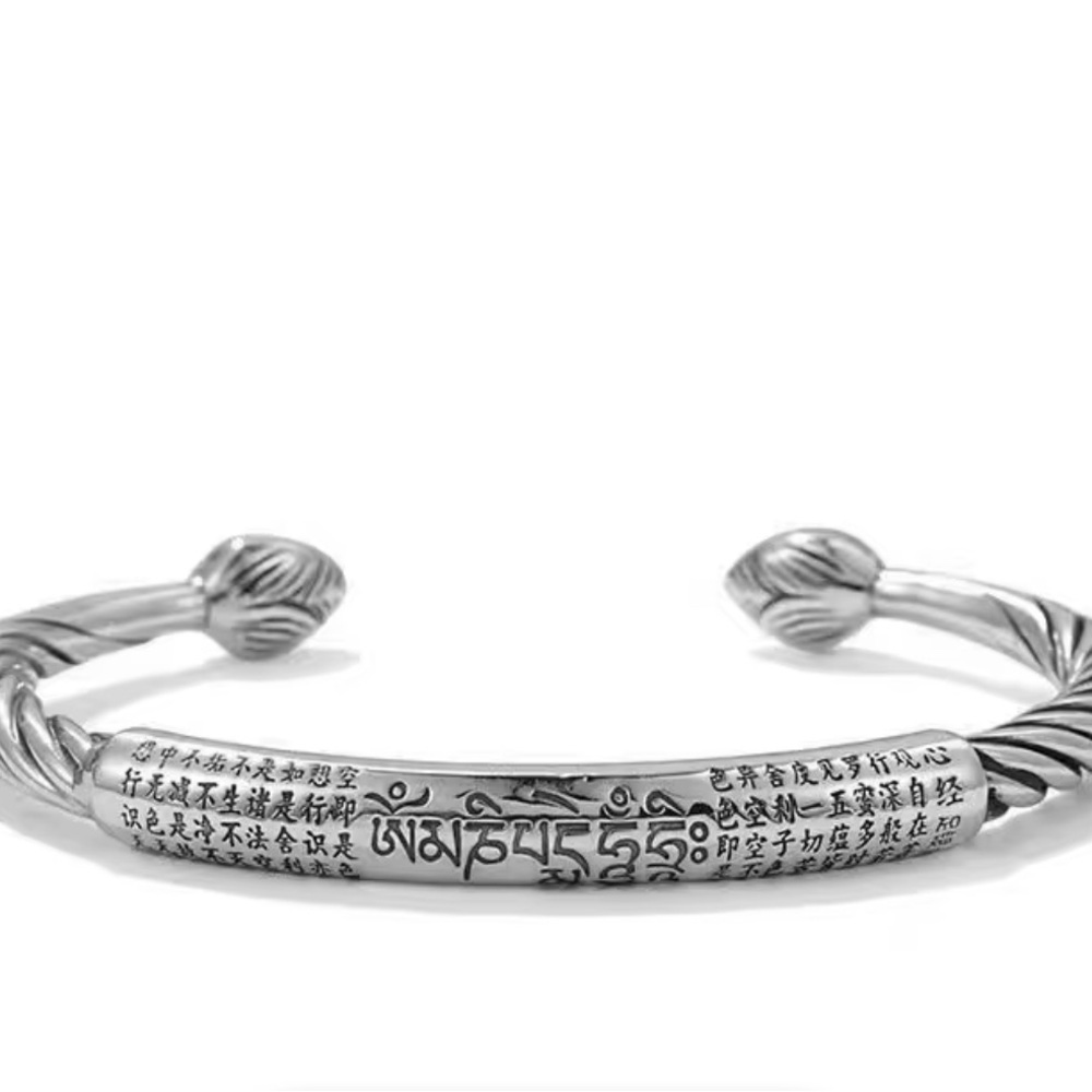 Tibetan Mantra Bangle Bracelet Buddhist Cuff Mens Spiritual Jewelry